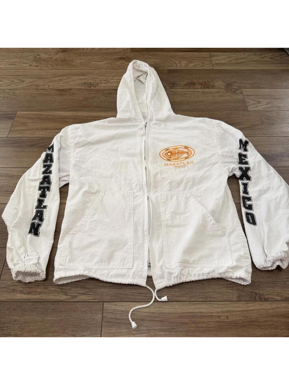 Vintage 90s Mazatlan Mexico Fish Skeleton Zip Hoodie M